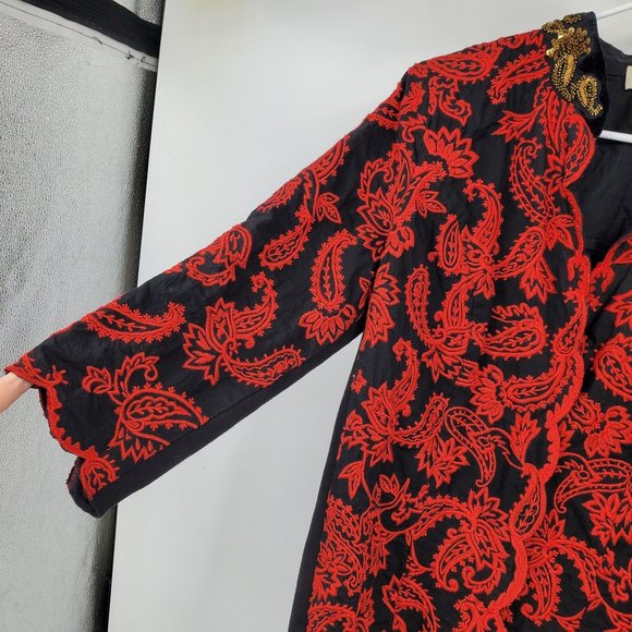 Chico's Red and Black Collectibles Embroidered Paisley Print Jacket M Petite - Picture 9 of 12